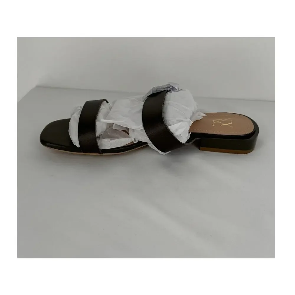 NY&C Helga Womens Big Buckle Sandal Olive Size 8 New Shoe Faux Leather Brown